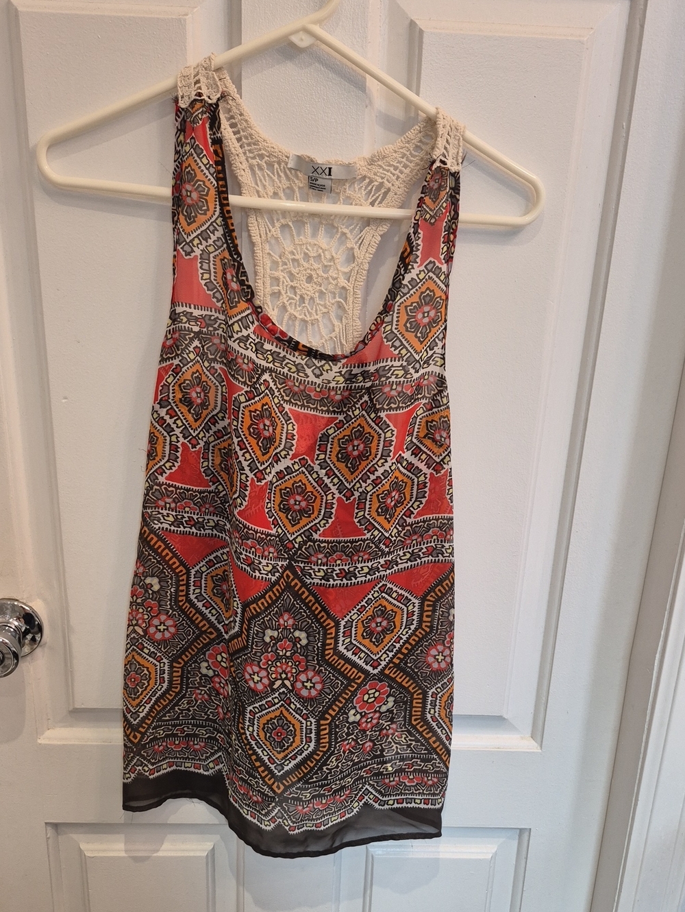 Forever 21 Coral Multi-Print Crochet-Back Tank